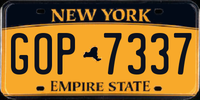 NY license plate GOP7337