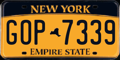 NY license plate GOP7339
