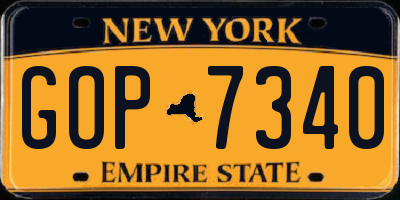 NY license plate GOP7340