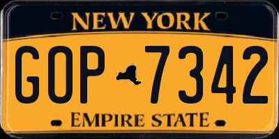 NY license plate GOP7342