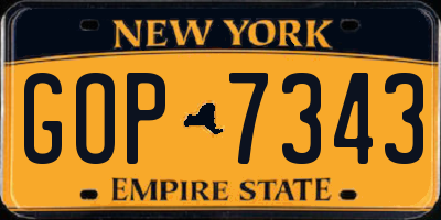 NY license plate GOP7343