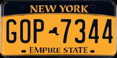 NY license plate GOP7344