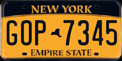 NY license plate GOP7345