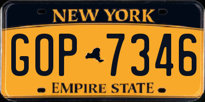 NY license plate GOP7346