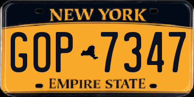 NY license plate GOP7347