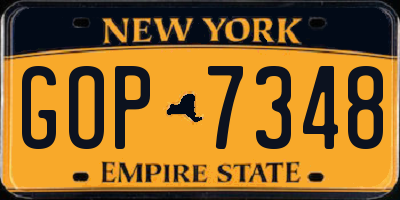 NY license plate GOP7348