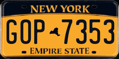 NY license plate GOP7353