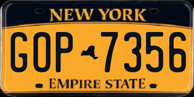 NY license plate GOP7356