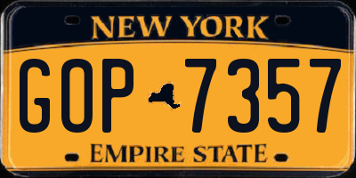 NY license plate GOP7357