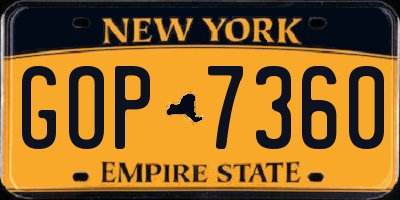 NY license plate GOP7360