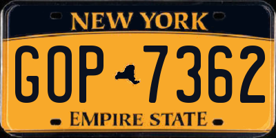 NY license plate GOP7362