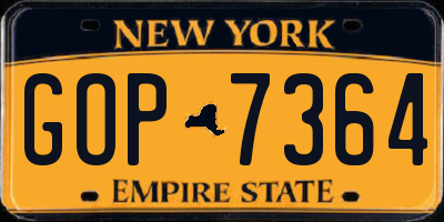 NY license plate GOP7364