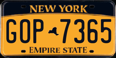 NY license plate GOP7365