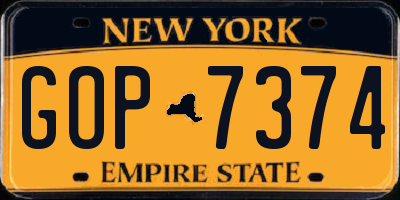NY license plate GOP7374