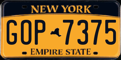 NY license plate GOP7375