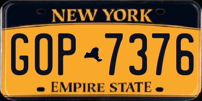 NY license plate GOP7376