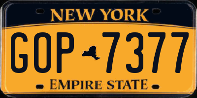 NY license plate GOP7377