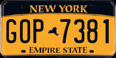 NY license plate GOP7381