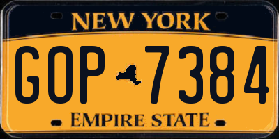 NY license plate GOP7384