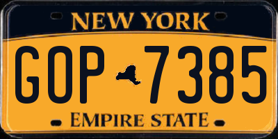 NY license plate GOP7385