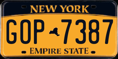 NY license plate GOP7387