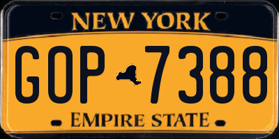 NY license plate GOP7388