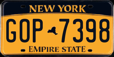 NY license plate GOP7398