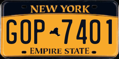 NY license plate GOP7401
