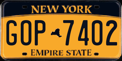 NY license plate GOP7402