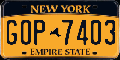 NY license plate GOP7403