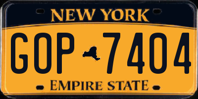 NY license plate GOP7404