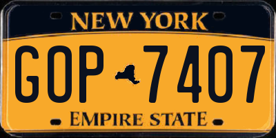 NY license plate GOP7407