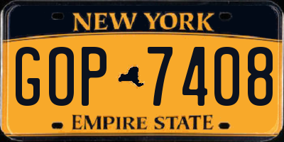NY license plate GOP7408
