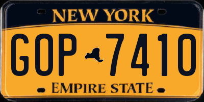 NY license plate GOP7410