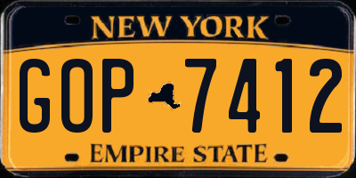 NY license plate GOP7412