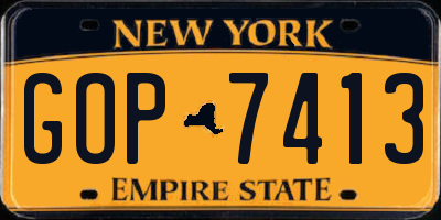 NY license plate GOP7413