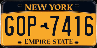 NY license plate GOP7416