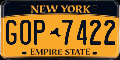 NY license plate GOP7422