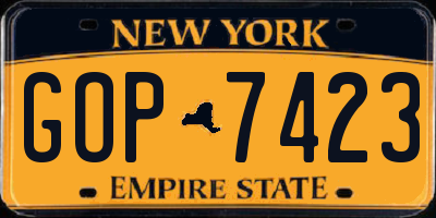 NY license plate GOP7423