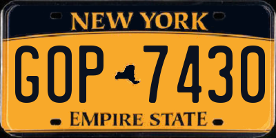 NY license plate GOP7430