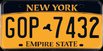 NY license plate GOP7432