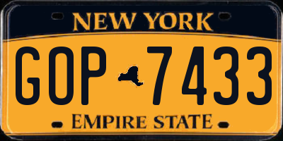 NY license plate GOP7433