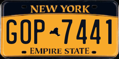 NY license plate GOP7441