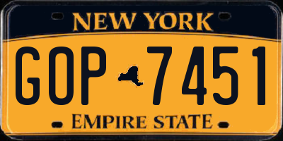 NY license plate GOP7451