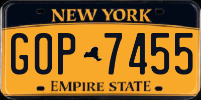 NY license plate GOP7455