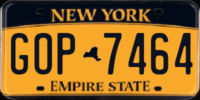 NY license plate GOP7464