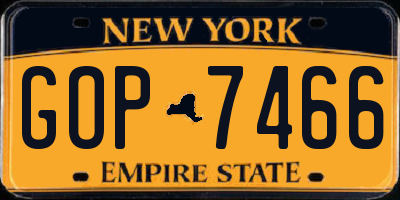 NY license plate GOP7466