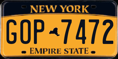 NY license plate GOP7472
