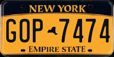 NY license plate GOP7474