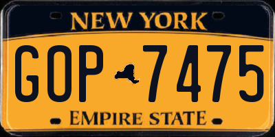 NY license plate GOP7475